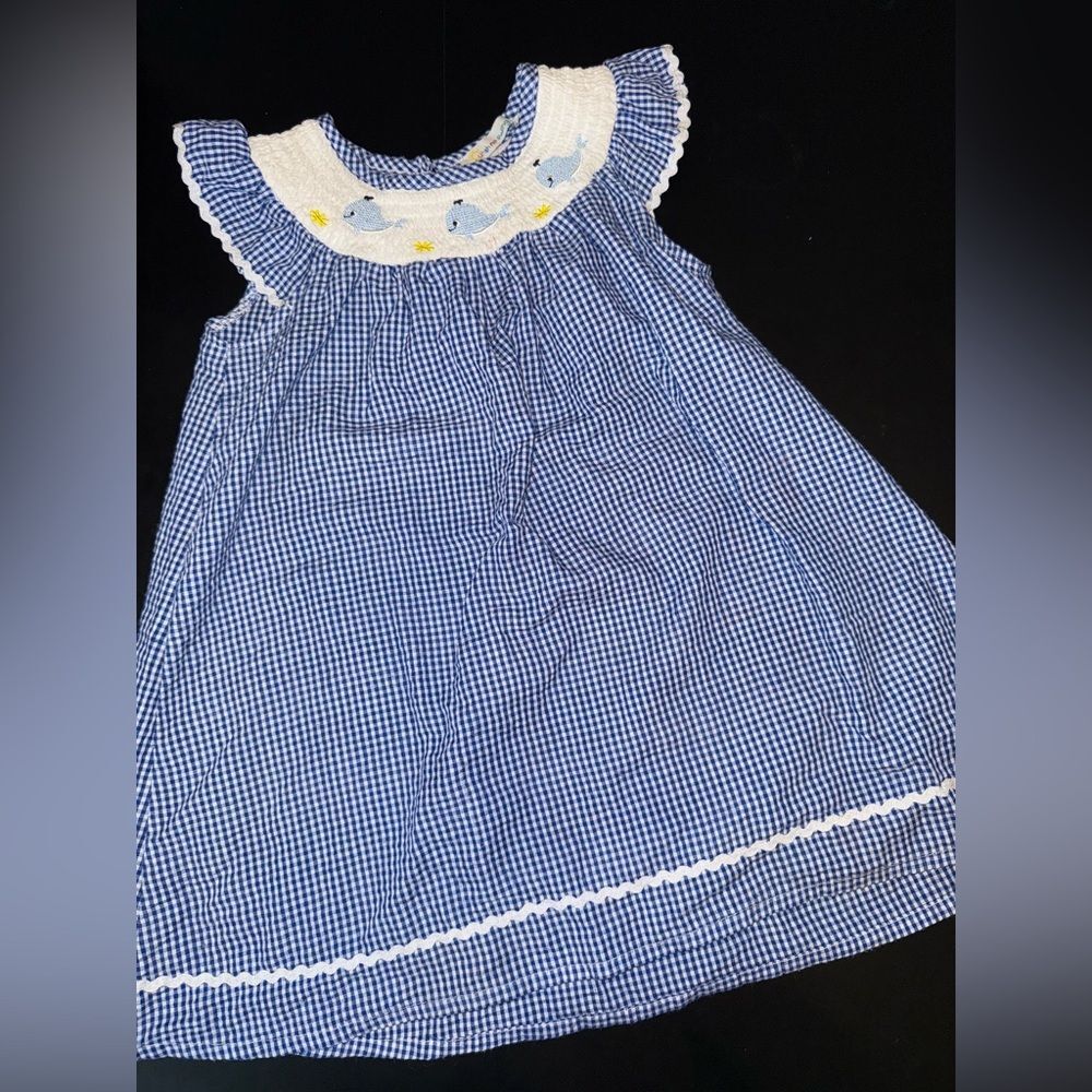 Sunshine Swing Blue Checkered Whale Toddler Girl’s Dress Size 4T EUC